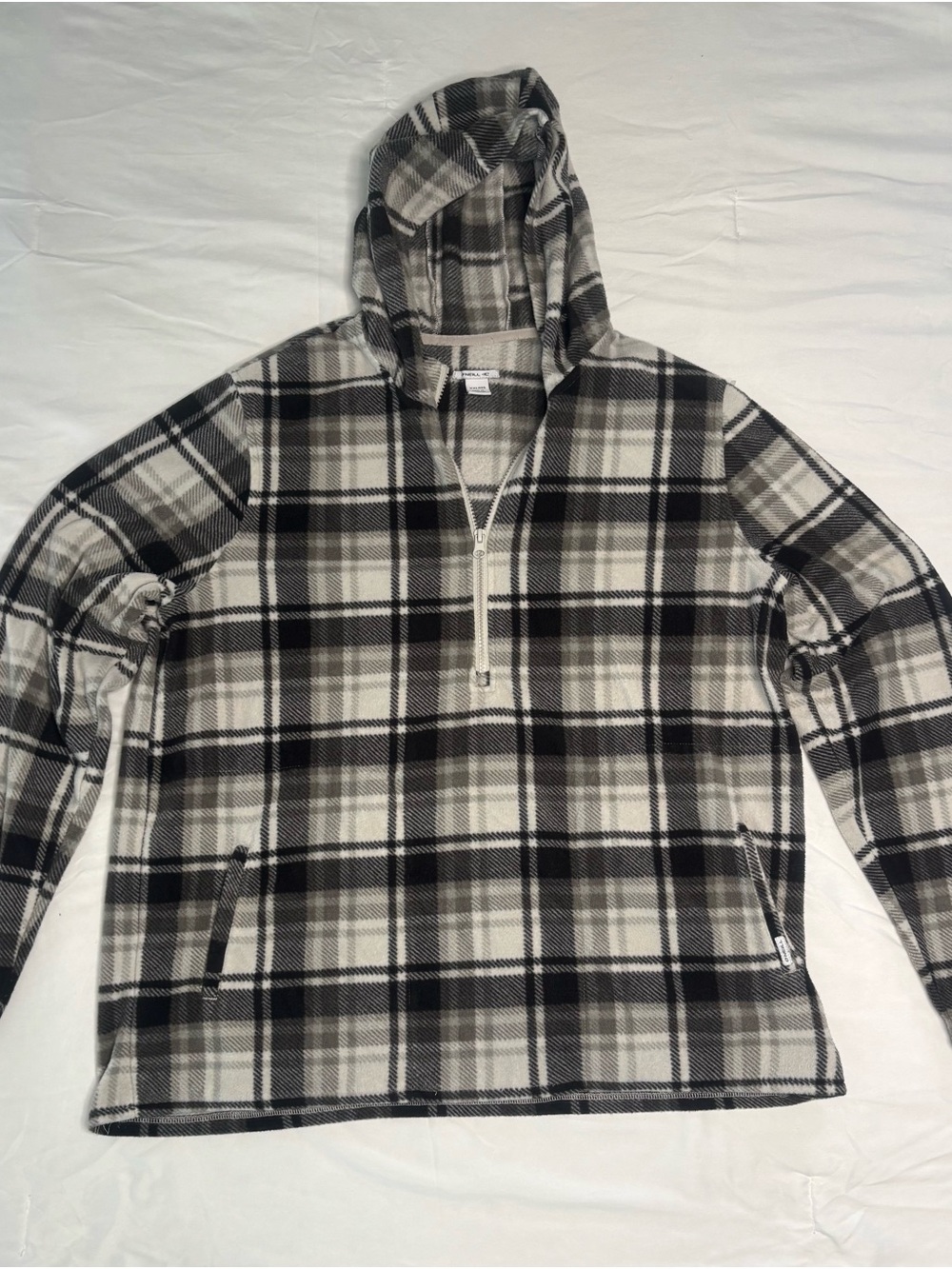 O'Neill Black & White Plaid Half-Zip Hoodie Sweater